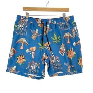 LOST Board Shorts Surf Swim Trunks Men's L Tattoo 420 Skull Shroom Hippie Core